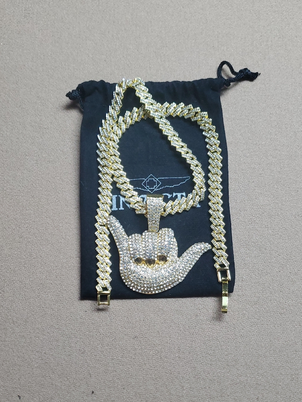 Invicta Elements Hang Loose Iced Out Pendant & Chain, Gold